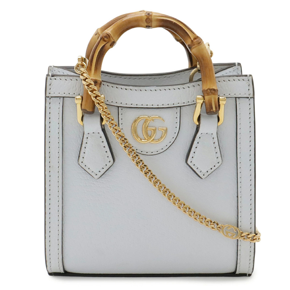 Gucci Diana Handbag Top Handle Chain Shoulder Leather Pale Blue